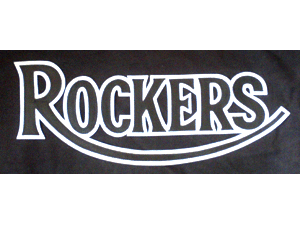 Rockers logo 13 inch leather like patch black/white - Click Image to Close